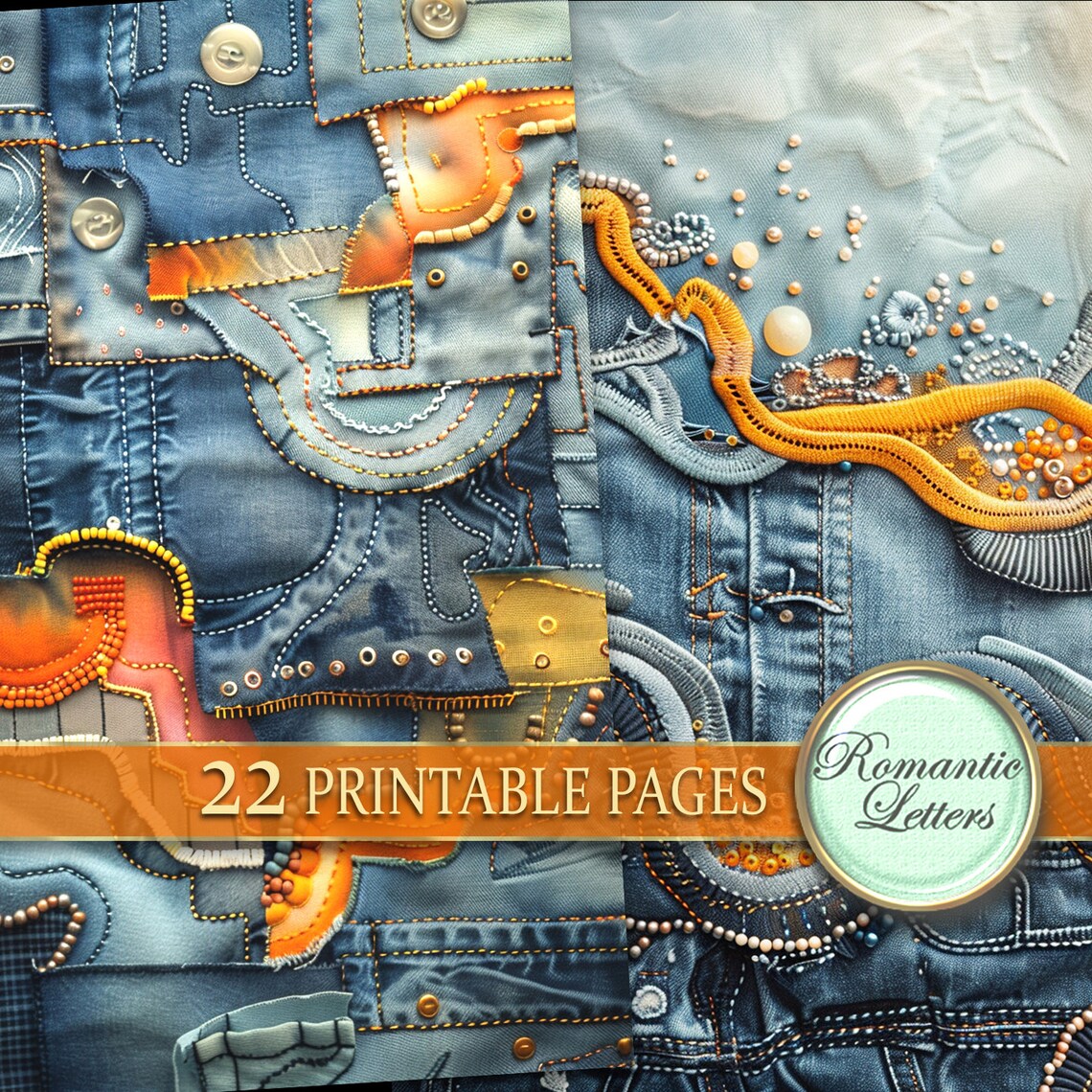 Printable Rib Jeans Digital Printable Scrapbook Paper Pack Junk Journal Paper Denim Fabric ...