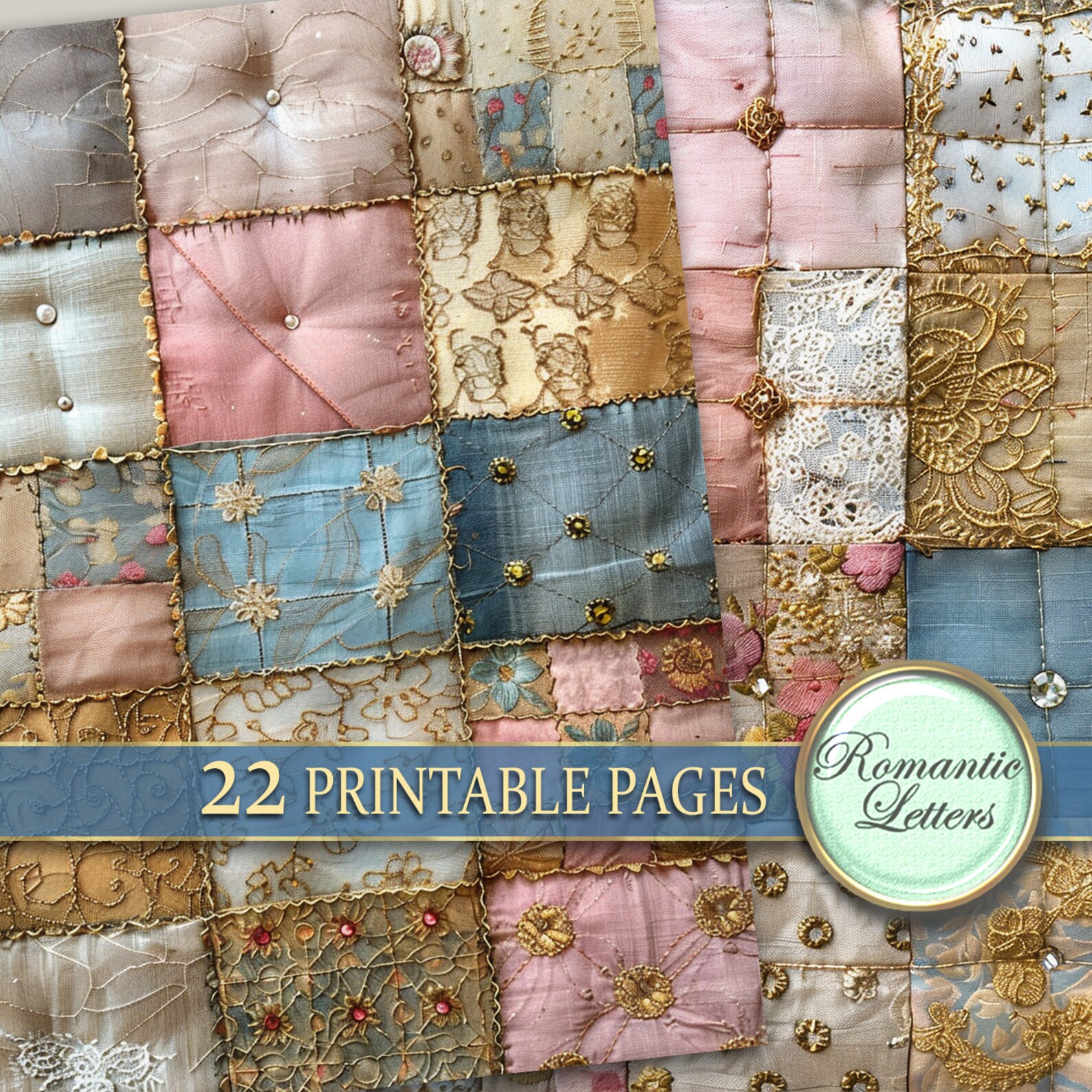 Patchwork Digital Printable Scrapbook Paper Pack Junk Journal Fabric ...