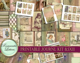 Printable Junk journal kit Victorian digital scrapbooking printable journal craft paper A4  8.5x11 journal pages tags cards download vintage
