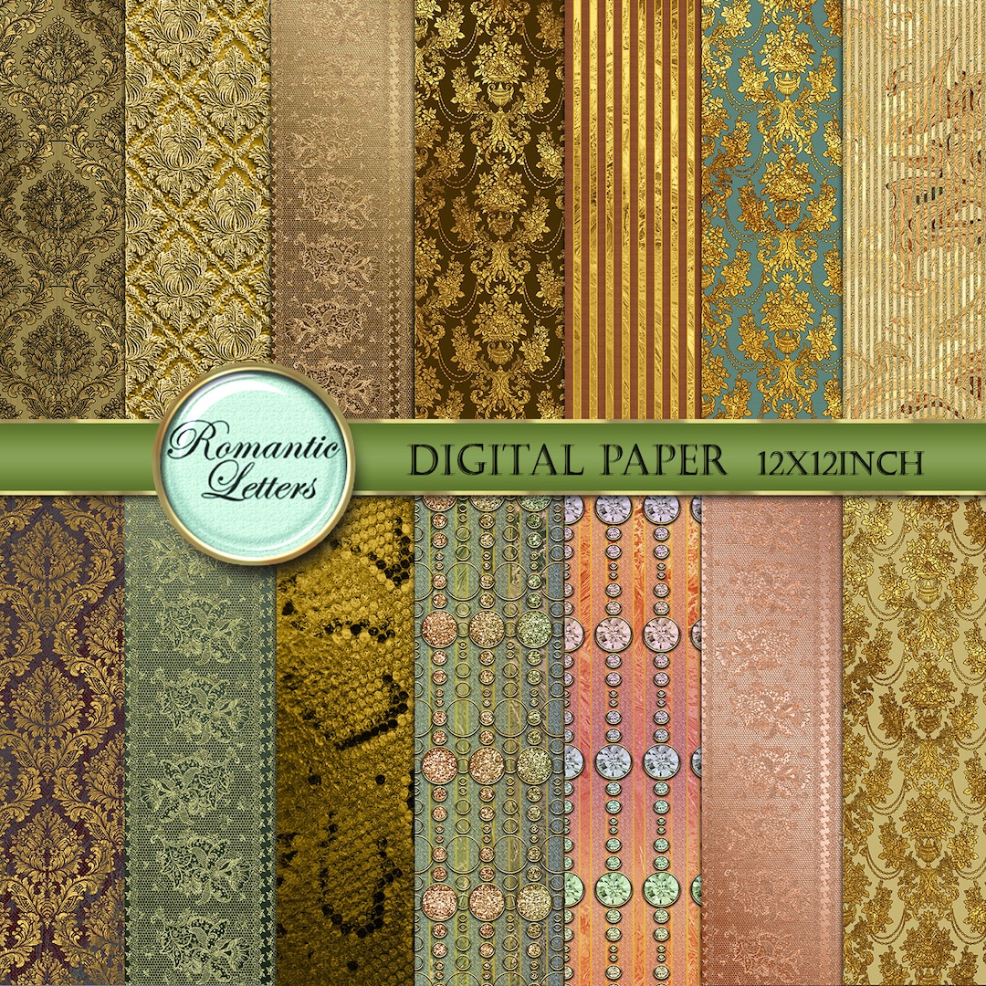 Digital Damask Paper Gold Gigital Scrapbooking Paper Digital Etsy