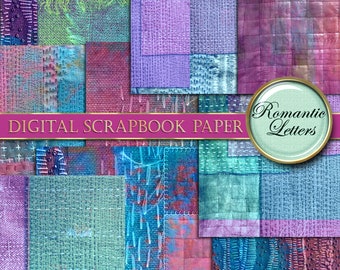 Digital printable scrapbook paper pack background download fabric texture stitched cloth embroidery linen craft paper linen texture digital
