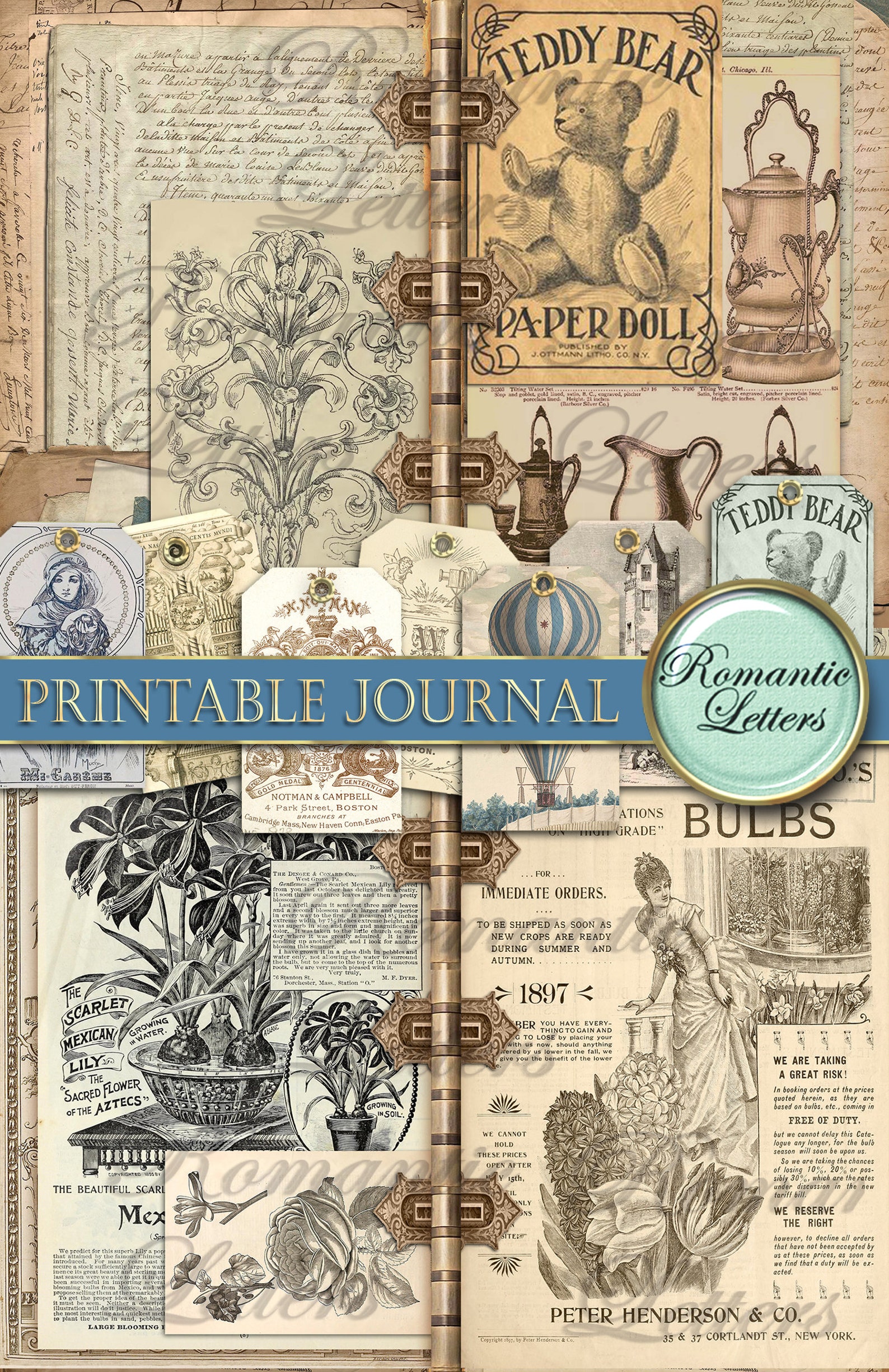 Printable Junk Journal Kit Vintage Digital Scrapbook Printable Journal ...