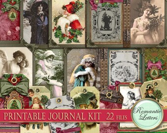 Christmas Printable journal kit Christmas cards Victorian Christmas gifts envelopes printable journal tags Christmas digital download