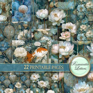 Nacht Blumen Floral Junk Journal Seiten digital bedruckbares Papier Papier A4 Shabby Chic Blumen A4