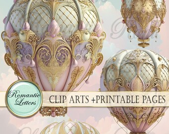 Hot air balloon Digital clip art scrapbook paper nursery clipart Baby shower clipart elements invitation printable shabby chic Download PNG