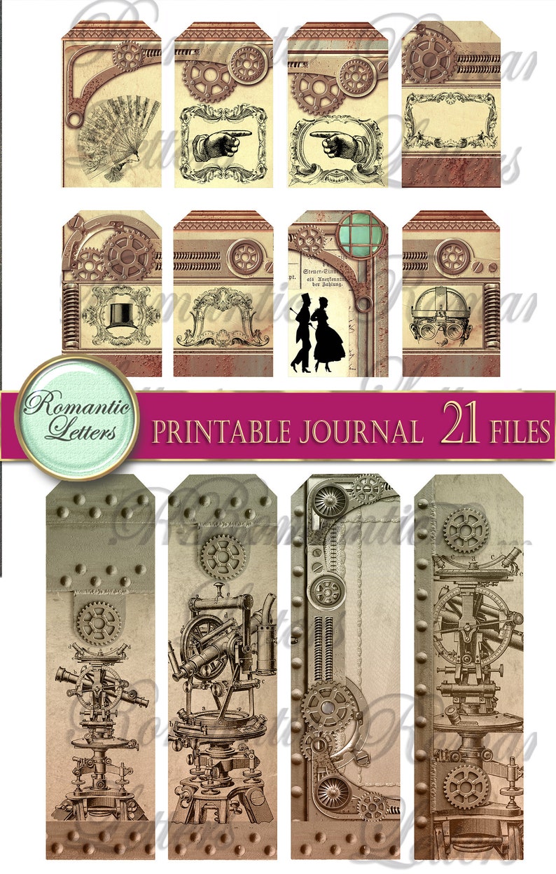Steampunk Printable Junk Journal Kit Industrial Digital Scrapbook ...