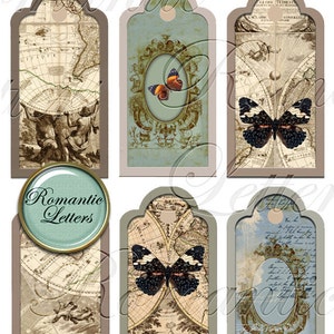 Étiquettes-cadeaux numériques imprimables marque-page numérique imprimable shabby chic antique vintage carte shabby chic numérique étiquette volante décoration shabby chic