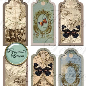 Digital printable gift tags Shabby chic digital printable bookmark antique vintage digital shabby chic card hang tag shabby chic decoration image 1