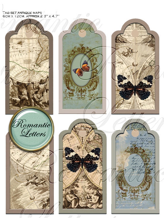 Digital printable gift tags Shabby chic digital printable bookmark antique vintage digital shabby chic card hang tag shabby chic decoration