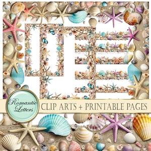 beach sea shells digital clip art printable scrapbook frame clipart elements beach wedding party invitation printable background borders PNG