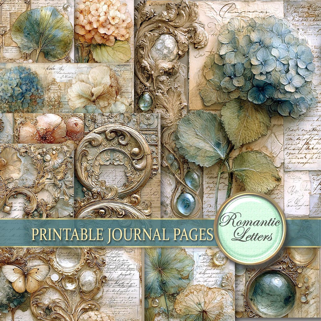 Antique Digital Scrapbook Paper Pack: Floral Junk Journal, Printable ...