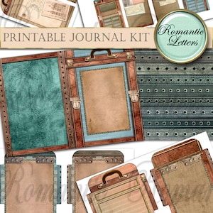 Printable travel journal kit digital scrapbooking printable junk journal craft paper A4 8.5x11 mini album printable journal pages tags card image 3