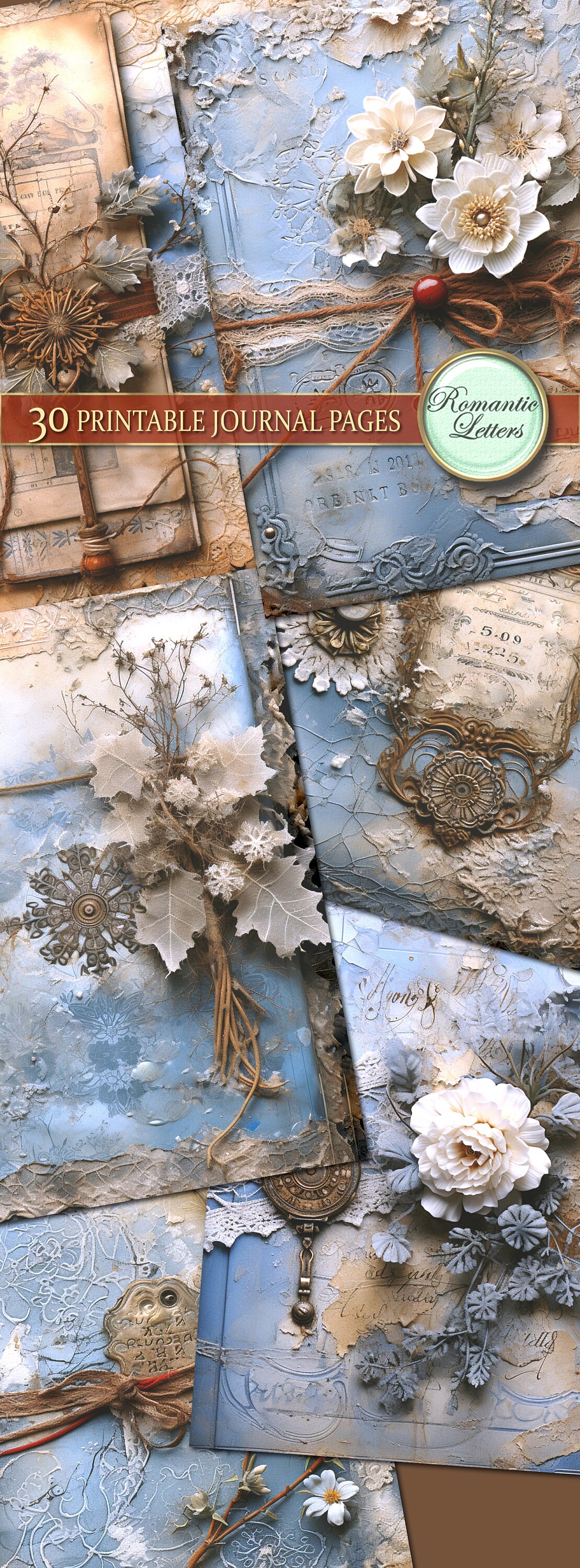 Printable Junk Journal Pages Cards Digital Scrapbook Paper Pack Vintage ...