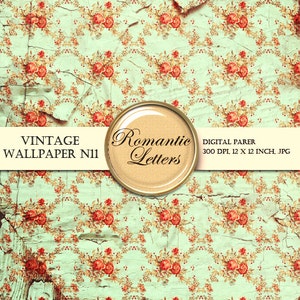 Wallpaper Digital Scrapbook paper pack Vintage texture digital Backdrops Damask Grunge background rose image 3