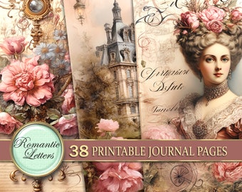 Floral Digital printable junk journal pages Shabby Chic rose flowers scrapbooking background paper floral vintage old paper wedding paper