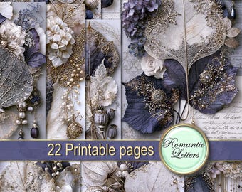 Whimsical Forest Leaves Digital Scrapbook Paper: Witchcraft Botanical Pages, Printable Junk Journal Herbarium