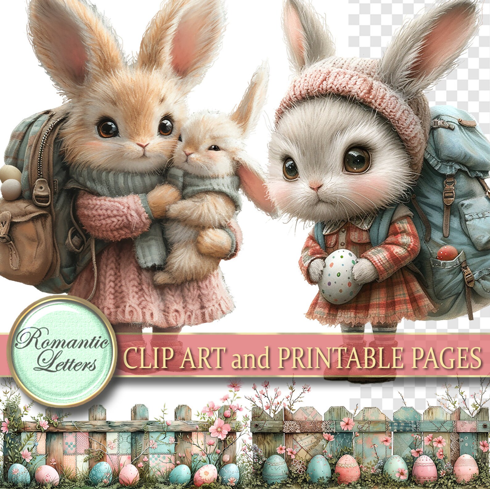 Easter Digital Scrapbook Clip Art Easter Egg Watercolor Clip Art Rabbit ...