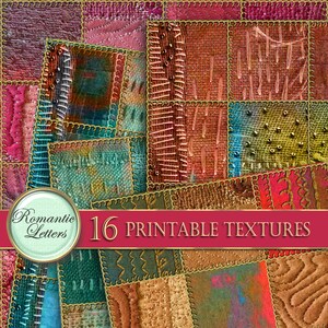 Digital printable craft paper patchwork digital scrapbook paper pack background download fabric texture stitched cloth embroidery paper