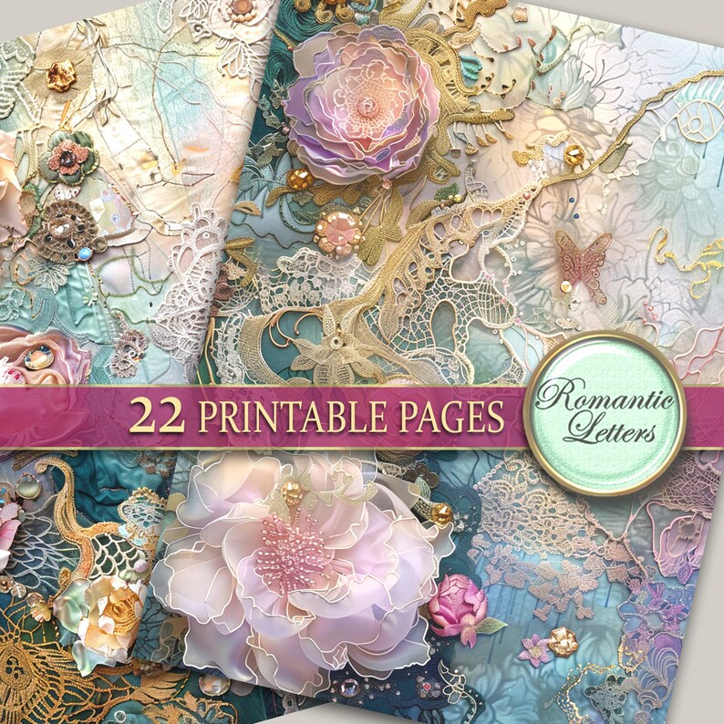 Printable Junk Journal Pages Digital Scrapbook Paper Pack Lace Vintage ...