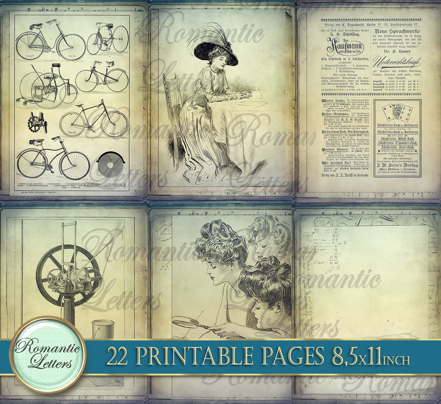 Steampunk Ephemera Digital Paper Pack Printable Journal Pages Victorian ...