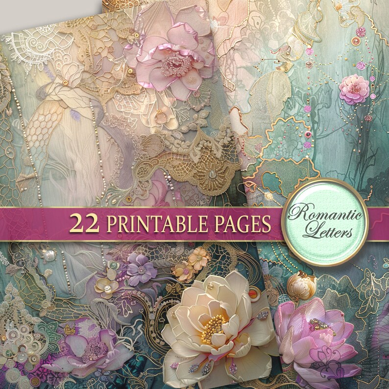 Printable Junk Journal Pages Digital Scrapbook Paper Pack Lace Vintage ...