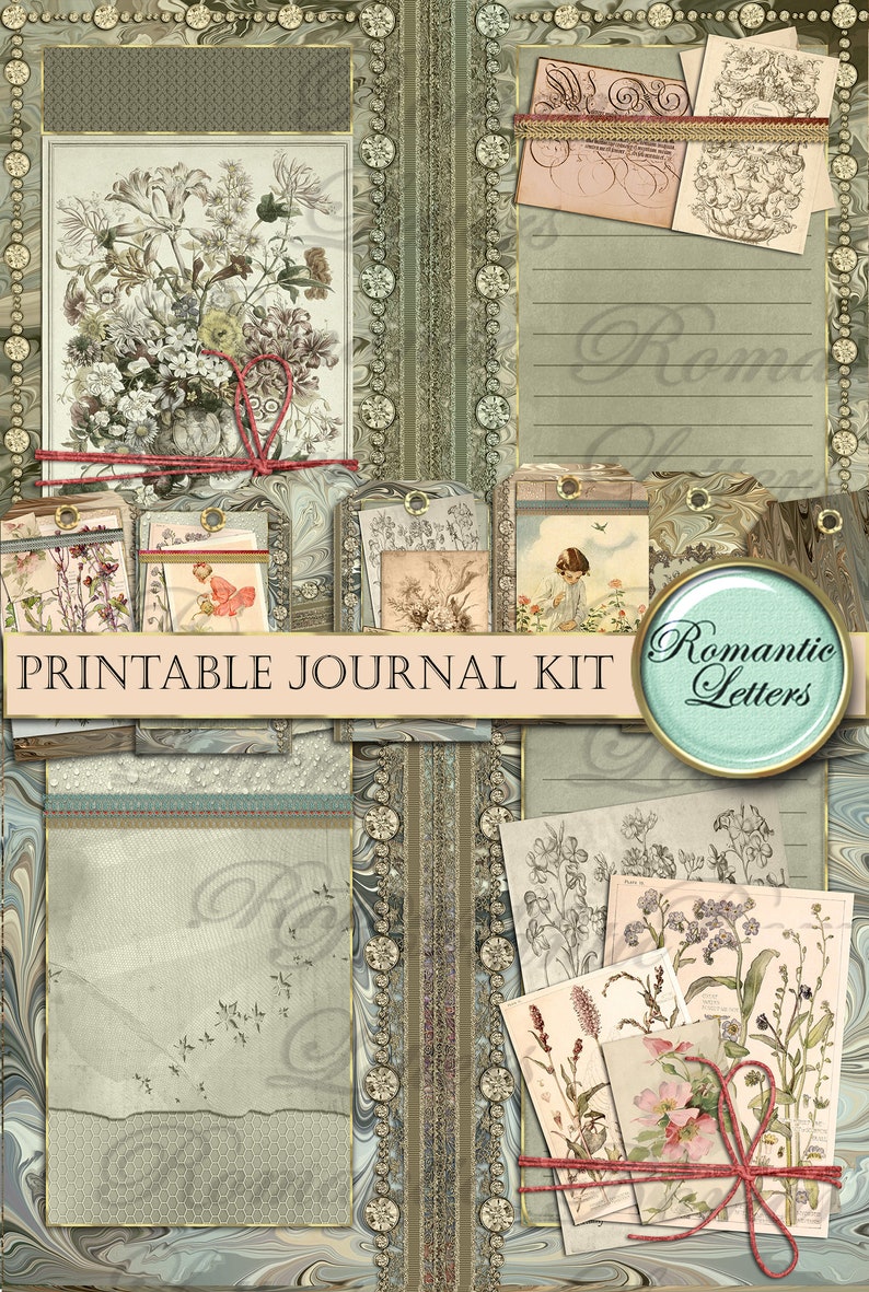 Printable Junk Journal Kit Vintage Digital Scrapbooking Paper Printable ...