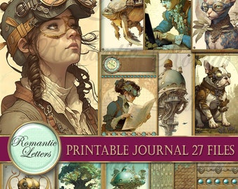 Steampunk printable junk journal kit digital scrapbook printable journal pages craft paper A4 Victorian journal mini album journal anime