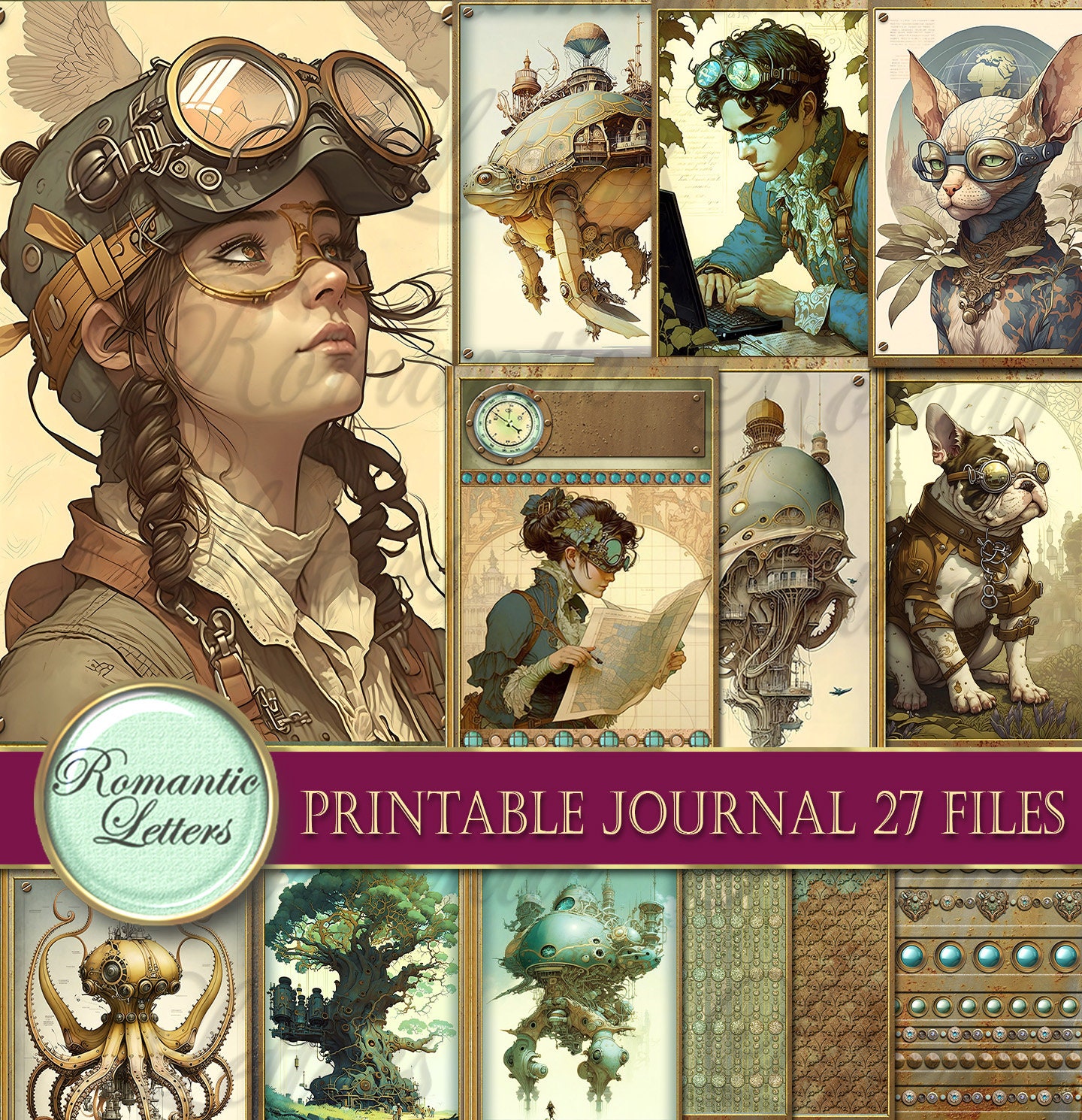Steampunk printable junk journal kit digital scrapbook printable journal pages craft paper A4 Victorian journal mini album journal anime