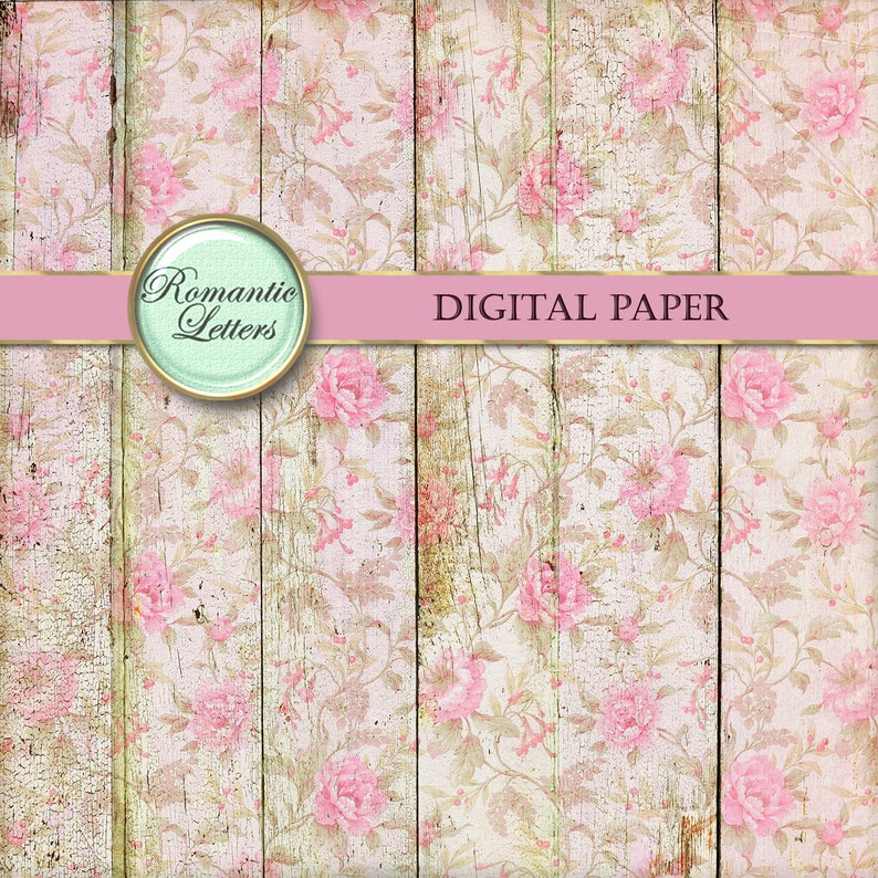 Floral Digital Scrapbook Paper Pack Shabby Chic Rose Flower Digital ...