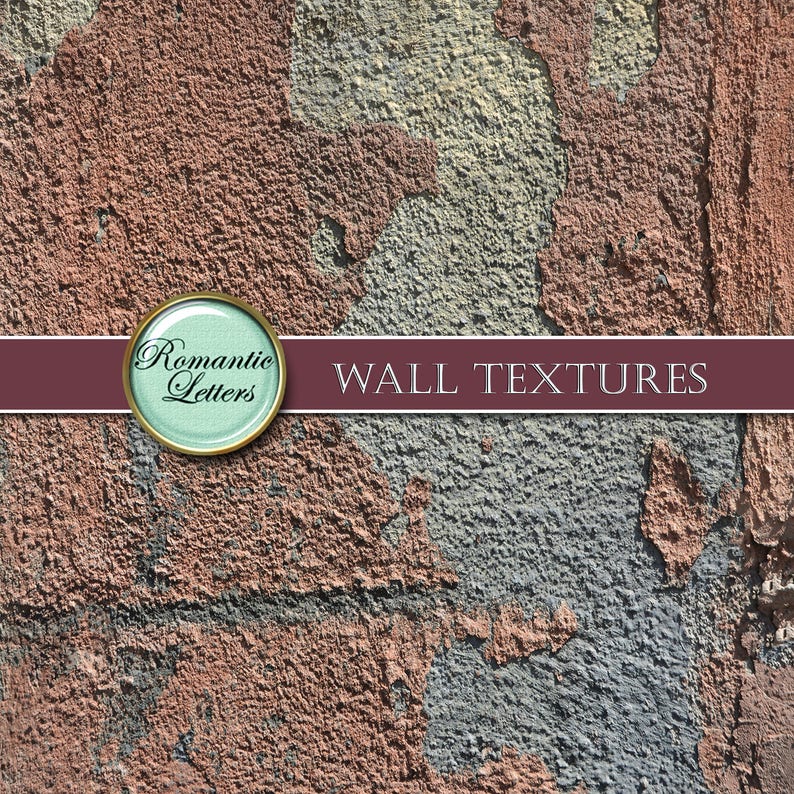 May include: A close-up of a textured wall with peeling paint in shades of brown, gray, and white. The wall has a rough, uneven surface. The text "WALL TEXTURES" is printed across the bottom of the image.