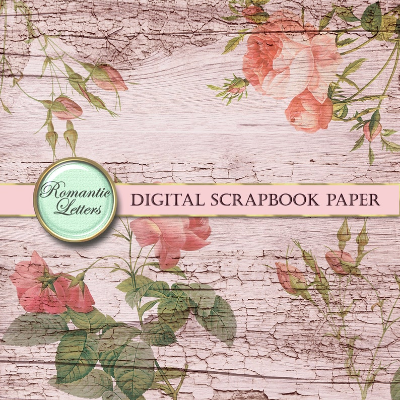Shabby Chic Digital Scrapbook Paper Pack Pink Floral Digital Printable ...