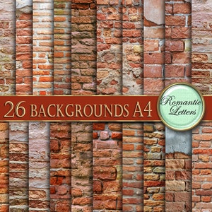 Brick wall digital scrapbook paper pack printable scrapbooking background paper doll house wallpaper brick texture digital backdrop paper A4