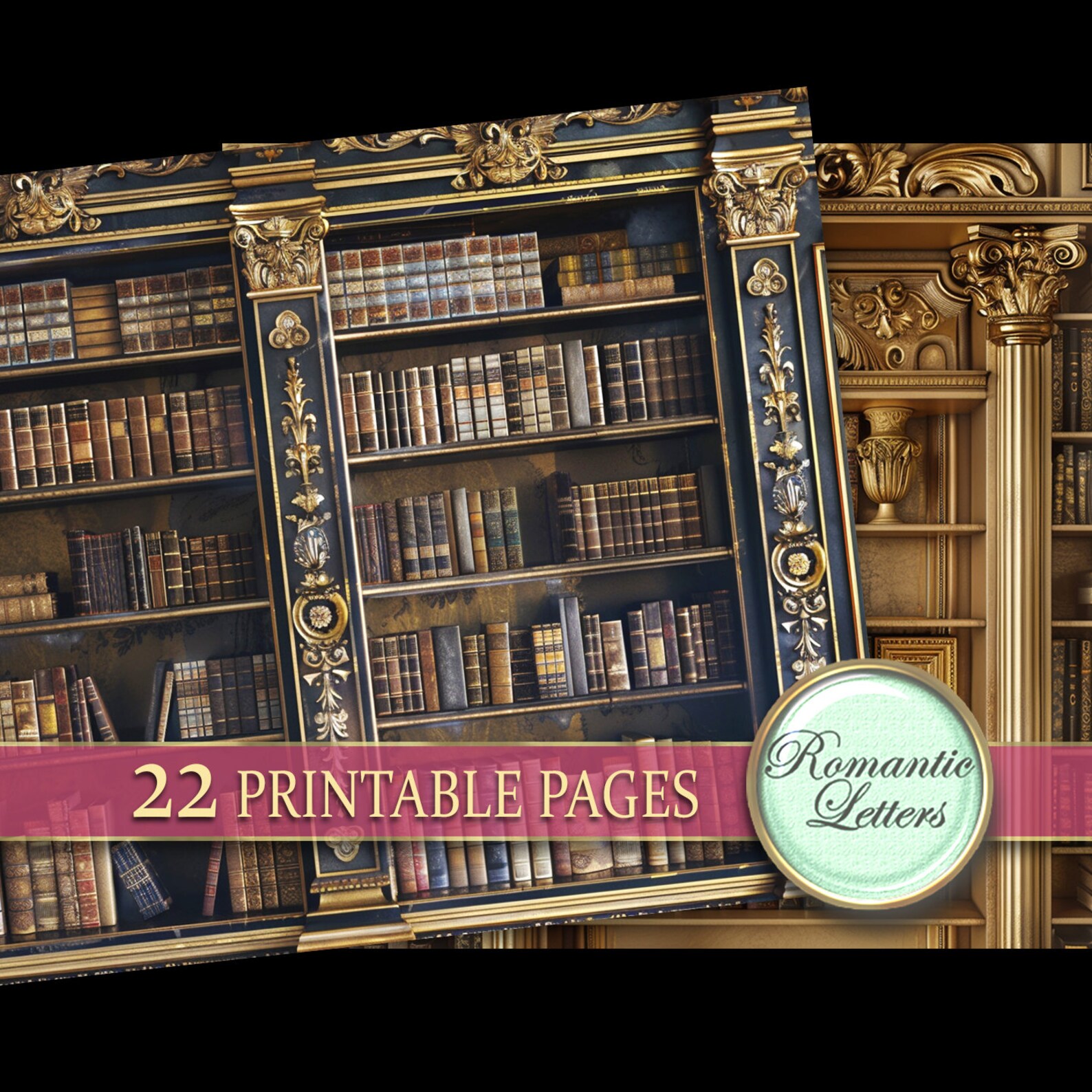 Bookshelves Bookcase Digital Scrapbook Paper Pack Printable Craft Paper ...