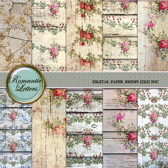 Digital Scrapbook Paper Pack Shabby Chic Rose Background Rose Flower ...