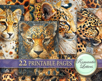 Digitaal afdrukbaar plakboekpapierpakket Afrikaanse chik luxe afdrukbaar ambachtelijk papier luipaardvlekken dierenprintpatronen dagboekpagina's safari