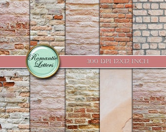 Digital scrapbook paper pack Brick digital scrapbooking background paper texture digital backdrop brick wall background shabby chic paper