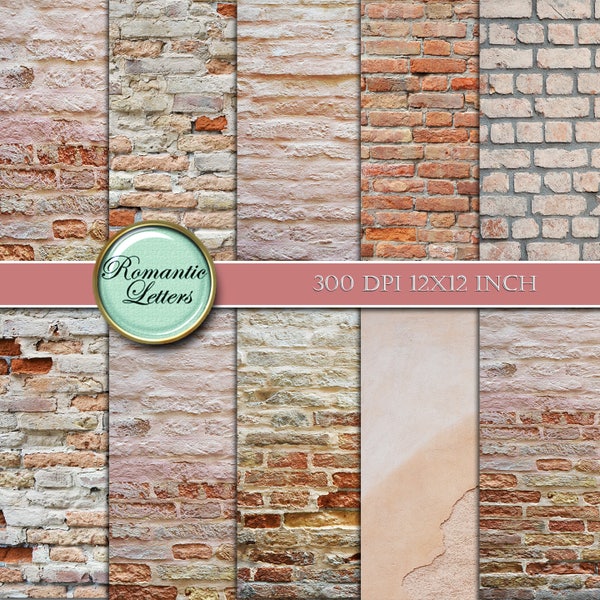 Digital scrapbook paper pack Brick digital scrapbooking background paper texture digital backdrop brick wall background shabby chic paper