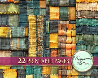 Digital printable craft paper linen texture digital scrapbook paper pack background download fabric texture stitched cloth vintage grunge