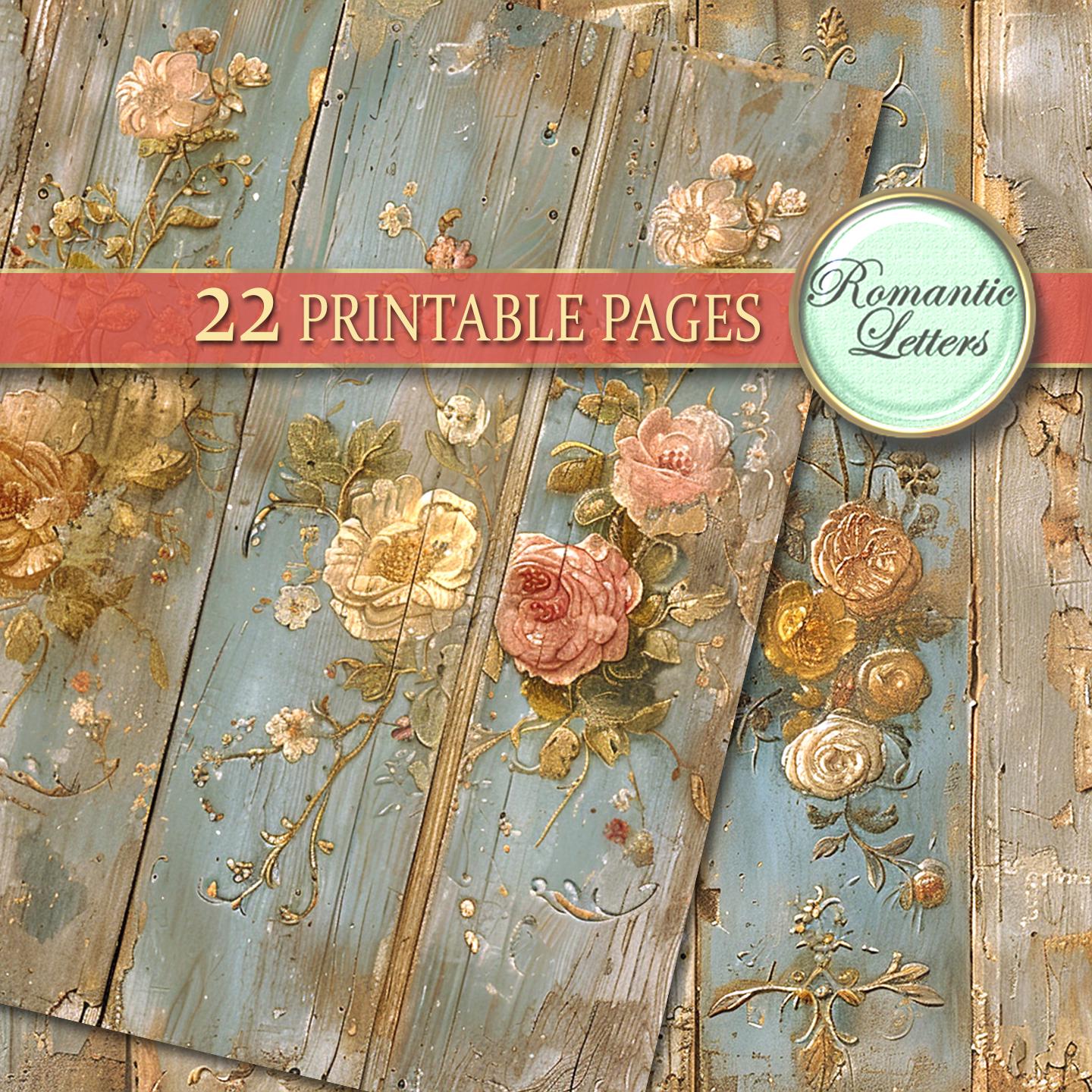 Rose Digital Paper Pack Scrapbook Background Floral Shabby Chic Digital ...