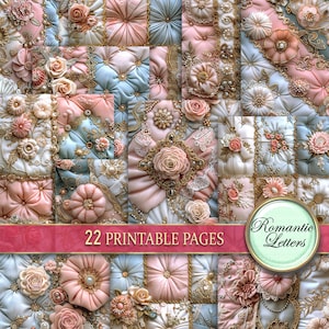 Pack de papier scrapbooking numérique imprimable nouveau-né baby shower shabby chic courtepointe luxe floral imprimable artisanat papier broderie velours capitonné A4