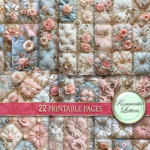 Pack de papier scrapbooking numérique imprimable nouveau-né baby shower shabby chic courtepointe floral imprimable papier artisanal broderie baroque velours capitonné