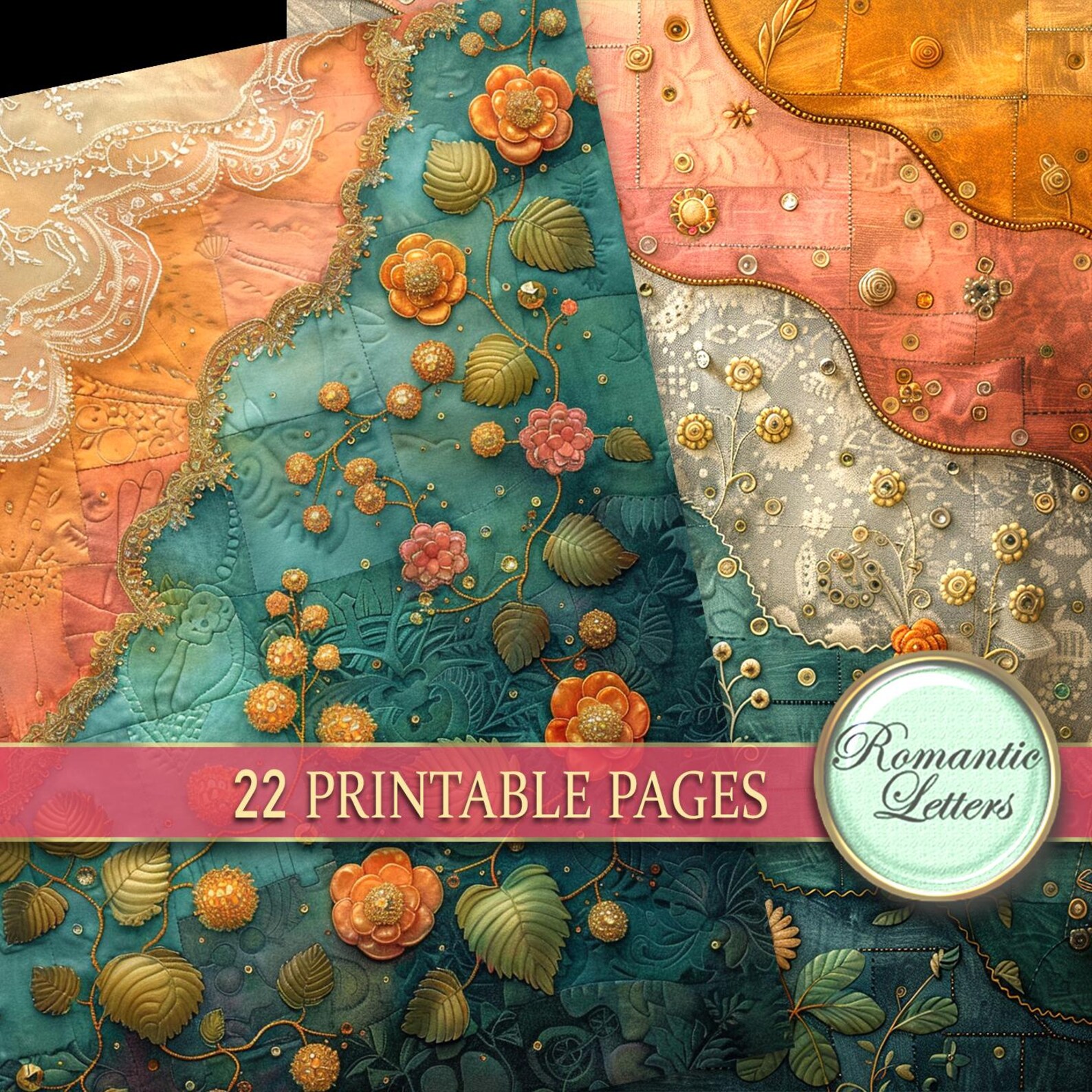 Digital Printable Scrapbook Paper Pack Patchwork Fabric Printable Craft ...