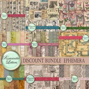 SALDI Pacchetto di carta per scrapbooking digitale vittoriano Saldi pacchetto di pagine di diario vintage di effimeri stampabili Shabby Chic digitali scontati mega pack