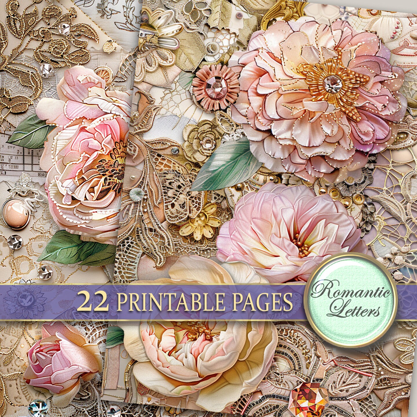 Printable Junk Journal Pages Digital Scrapbook Paper Pack Antique Lace ...
