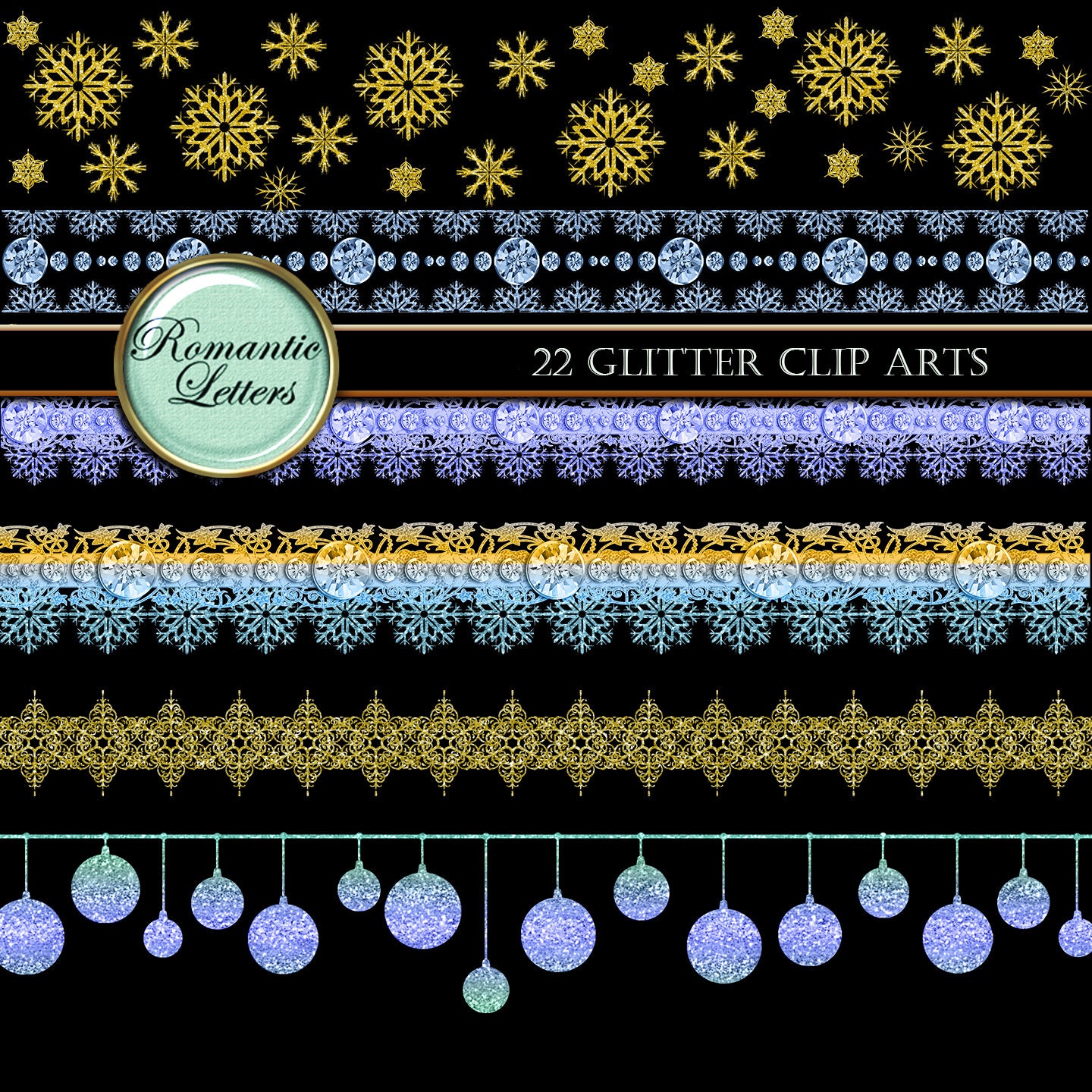 Christmas Clip Art Gold Glitter Clip Art Christmas Digital | Etsy