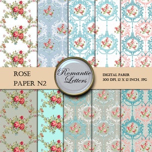 Cyfrowy zestaw papieru do scrapbookingu ROSE Floral Shabby Chic cyfrowe tło Shabby Chic kwiat cyfrowy papier do scrapbookingu róża kwiatowy