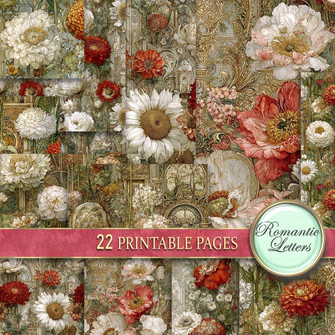 Summer Junk Journal Pages Digital Scrapbook Paper Pack Flower Botanical ...
