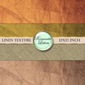 Peut inclure: Quatre textures de lin diff&eacute;rentes en orange, or, beige et marron. Les textures sont dispos&eacute;es en bandes horizontales. Le texte "Linen Texture" et "Romantic Letters" est visible sur l'image. Le texte "12X12 INCH" est &eacute;galement visible sur l'image.