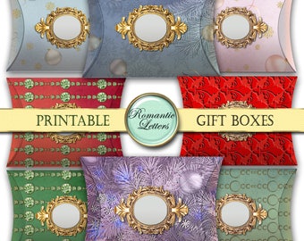 Christmas digital pillow boxes printable Christmas gift box digital printable Christmas gift box packaging Christmas jewelry gift box