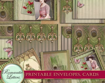 Envelopes vitorianos para impressão, scrapbook digital para impressão, papel art nouveau para impressão, cartão para download, diário para impressão, papelaria para artesanato